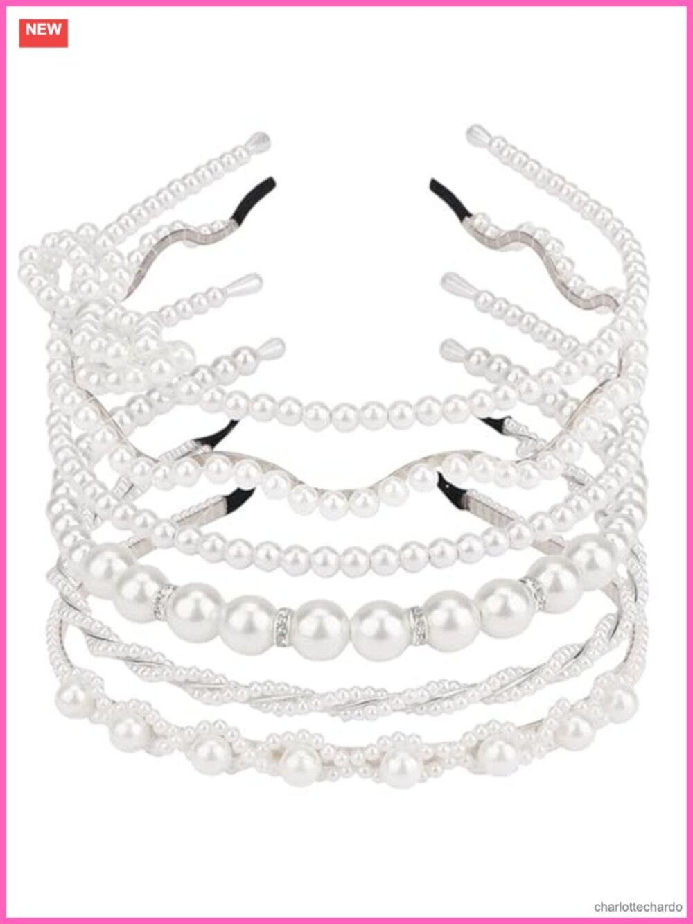 Pearl Rhinestone Headband Set 6 Pcs Elastic Hair Accessories for Women Parties